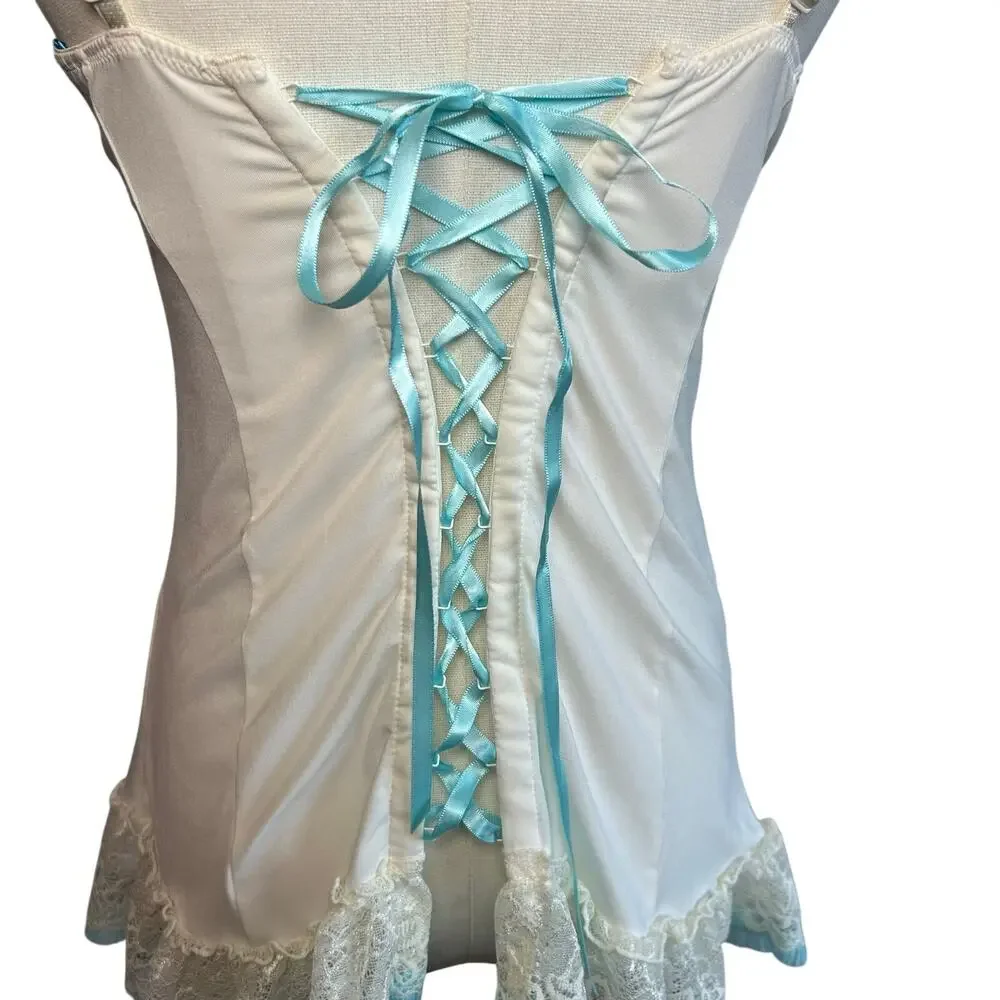 Victoria's Secret White Blue Lace Bridal Corset Bustier 34C Set Bridal Coquette